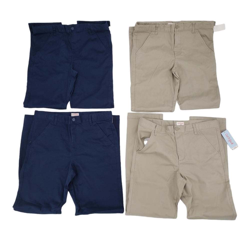 NWT Cat & Jack Boys School Uniform Pants Size 16 Husky Four Pack Blue And Khaki